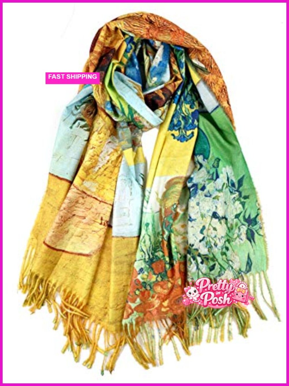 Cashmere Cotton Art Scarf Double Sided Reversible Shawl 72x28